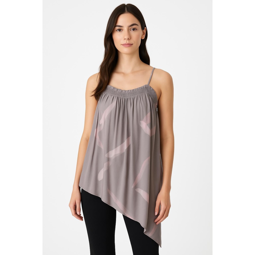 Grade And‎ Gather Womens Top Medium Gray Pink Asymmetrical Tank Flowy Pleated